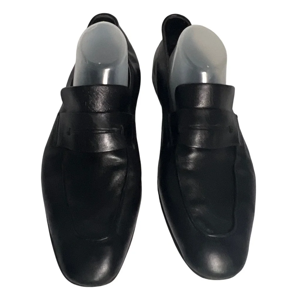Ermenegildo Zegna L'Asola Black Leather Penny Loafers Secondskin Mens 10.5
